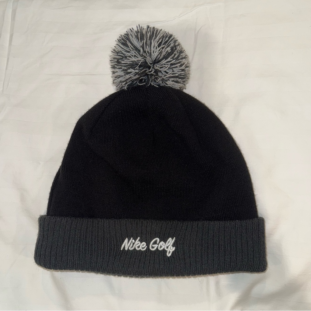 Nike Golf Black and Gray Beanie with Pom